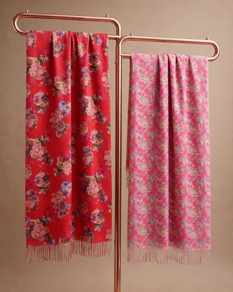 Flower Pashmina Shawl with a double-sided floral design