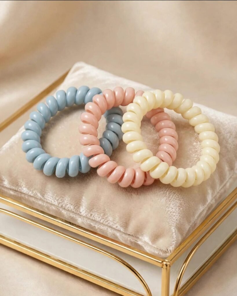 Korean spiral hair tie bands for secure hold without dents